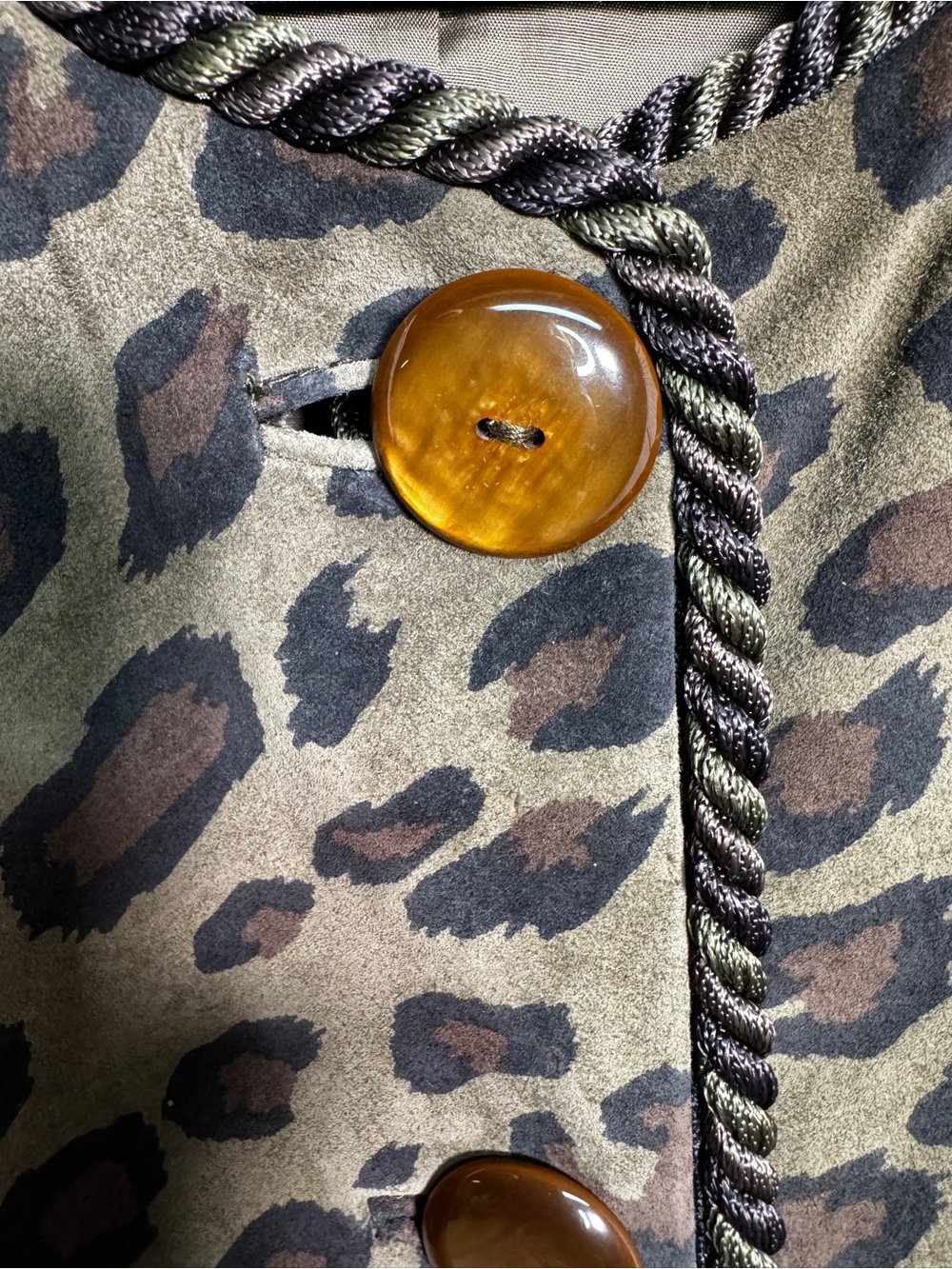Carlisle 100% Suede Leopard Jacket Rope Trim Sz 14 MobWife Vintage Glam - Picture 2 of 11